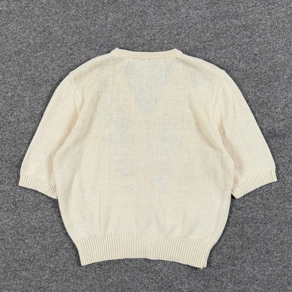 VTG Cream Short Sleeve V-Neck Cardigan Sweater Womens XS/S P Embroidered Florals - Picture 2 of 9